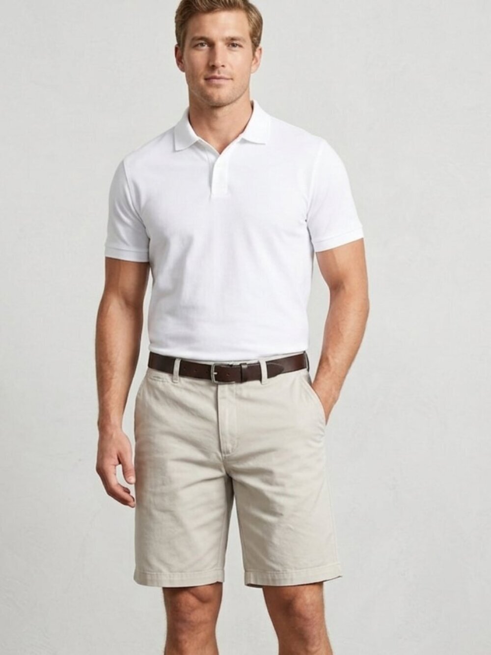 Haggar Men's Flat Front Performance Chino Shorts Khaki 36